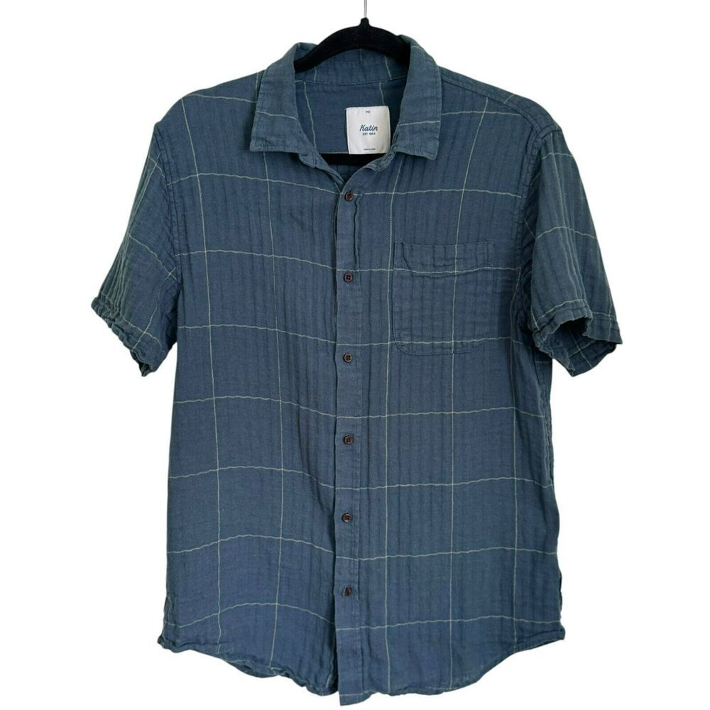 Katin Monty Shirt Baltic Blue Linen/Cotton Blend Short Sleeve Men's Shirt SZ M - Picture 2 of 9